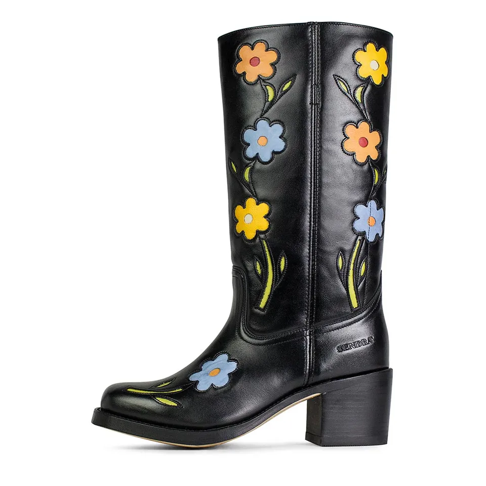 sendra-boots-4755-toledo-nappa-baly-negra-damen-biker-stiefel-mit-blumenstick image 1