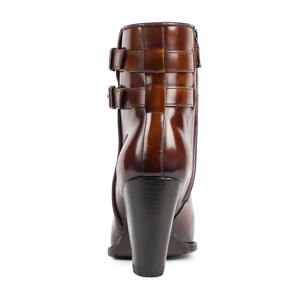 sendra-boots-12012-antic-hobar-damenstiefelette-gl-nzend-braun-mit-riemenverschl image 4