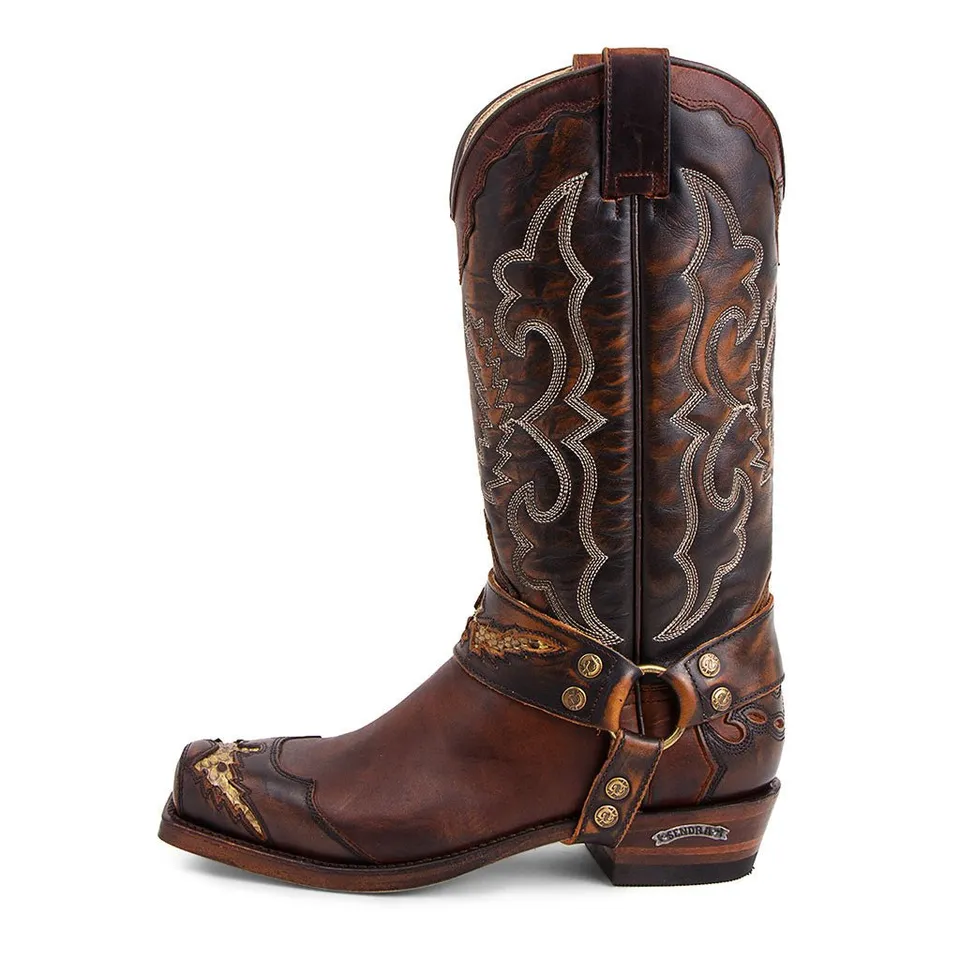sendra-boots-4060-biker-boots-braun-python-quadratspitze image 1
