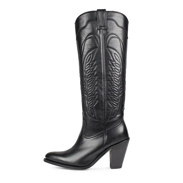 sendra-boots-6662-newf-salvaje-negro-damen-stiefel-schwarz-bestickt image 1
