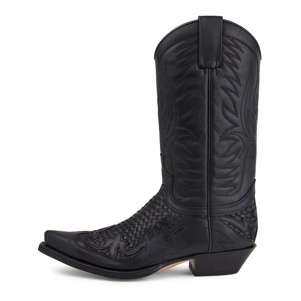 sendra-boots-3241-cuervo-pull-oil-negro-cowboystiefel-schwarz-geflochten image 1