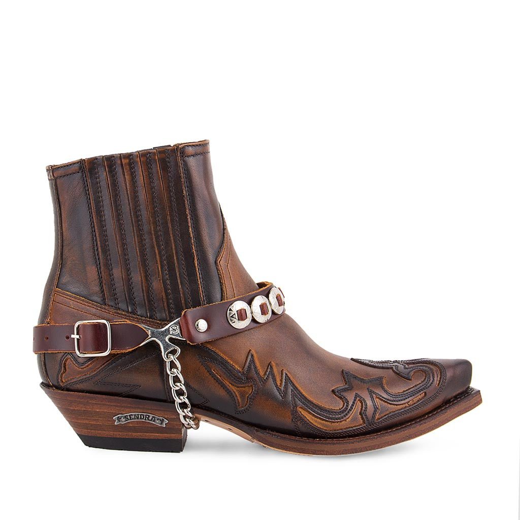 sendra-boots-arnes-43-marron-leder-stiefelgurt-mit-gold-applikationen image 2