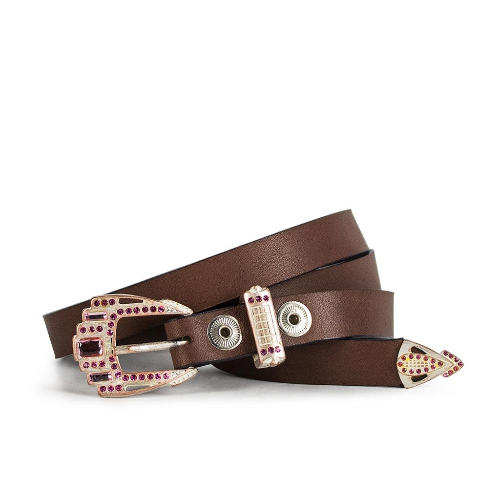 sendra-boots-1287-lederg-rtel-marr-n-cobre-mit-strass-schnalle-rosa image 1