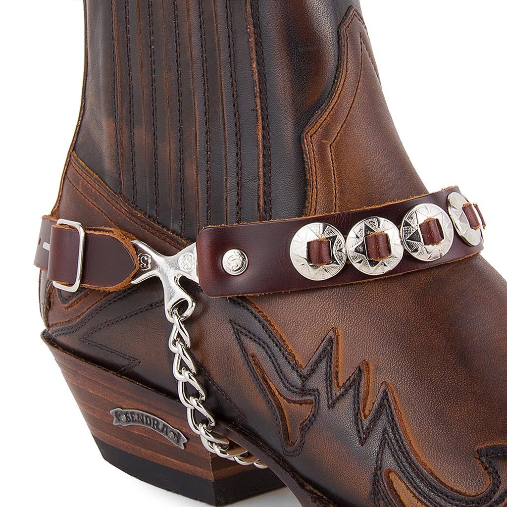 sendra-boots-arnes-43-marron-leder-stiefelgurt-mit-gold-applikationen image 3