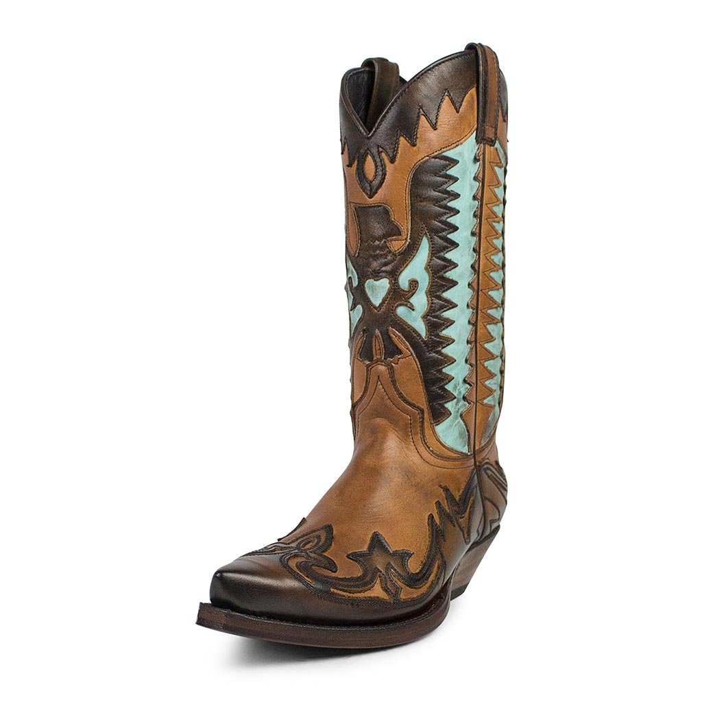 sendra-boots-3840-cuervo-salvaje-cowboystiefel-braun-t-rkis-used image 2