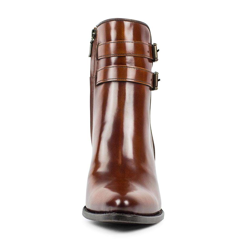 sendra-boots-12012-antic-hobar-damenstiefelette-gl-nzend-braun-mit-riemenverschl image 3