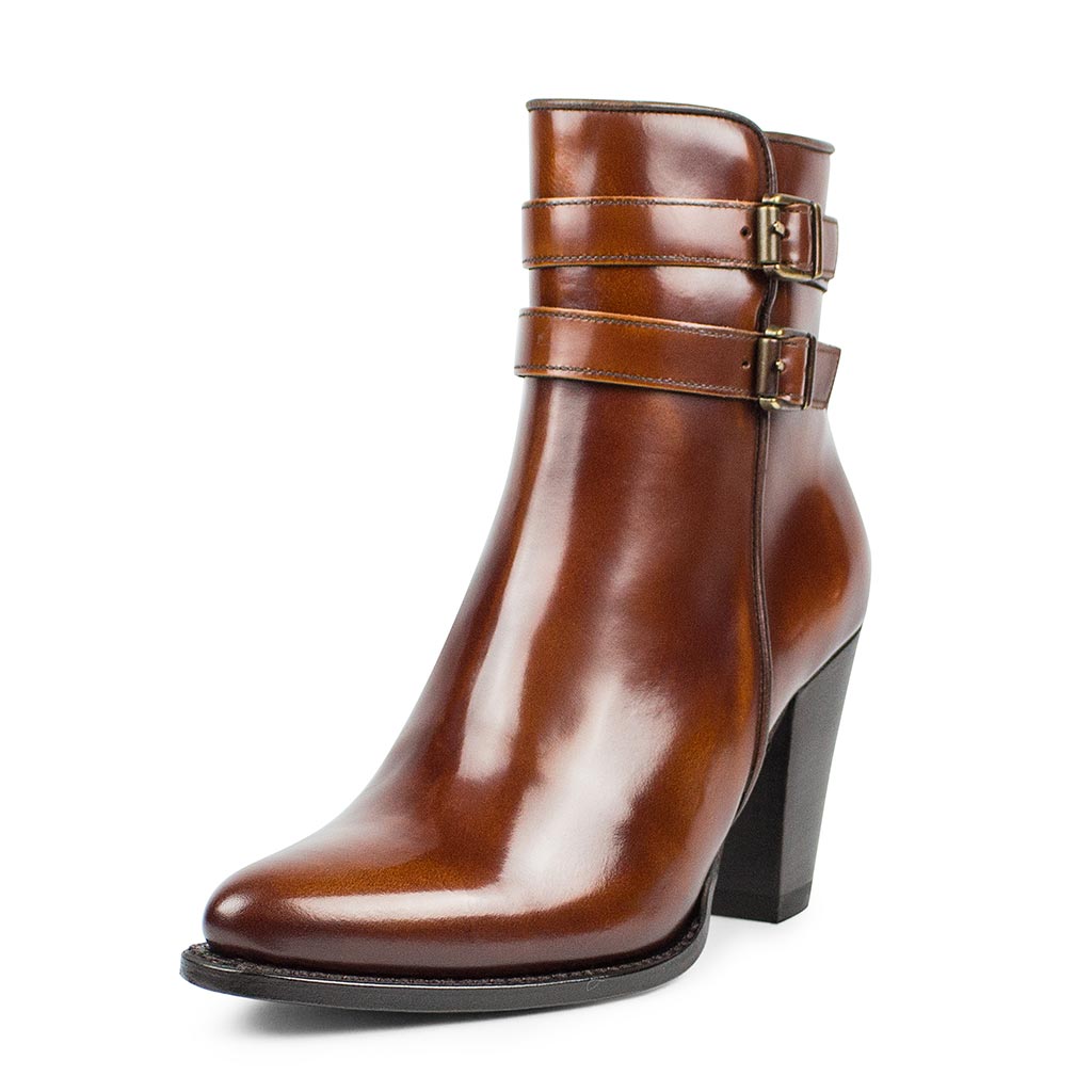 sendra-boots-12012-antic-hobar-damenstiefelette-gl-nzend-braun-mit-riemenverschl image 2