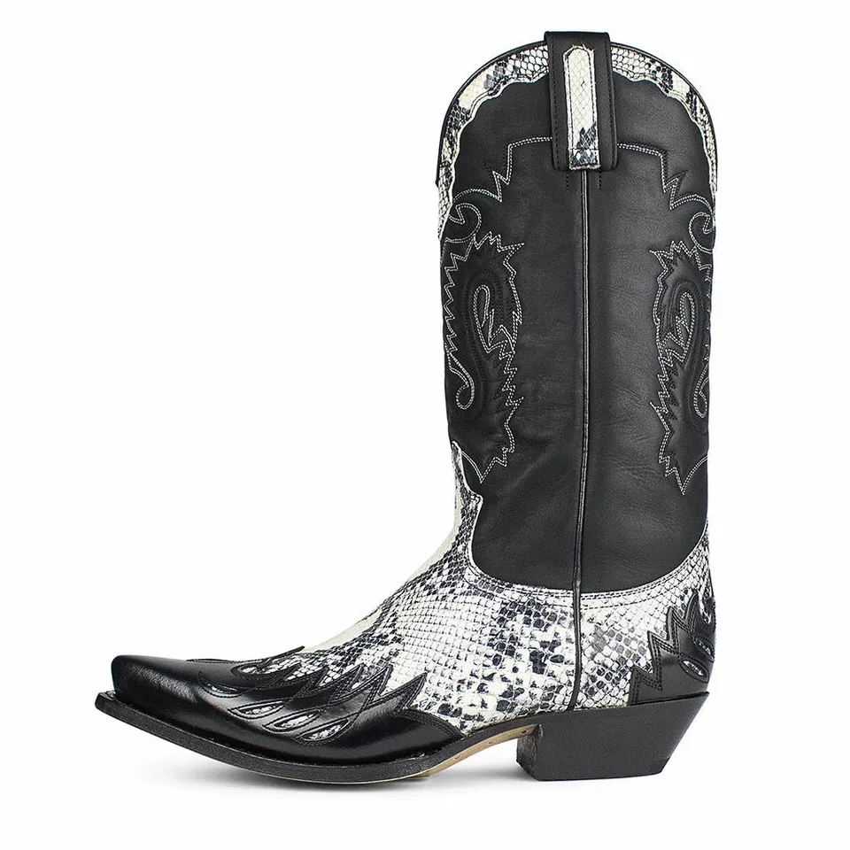 sendra-boots-2620-cuervo-picara-imit-negro-cowboystiefel-schwarz-wei image 1
